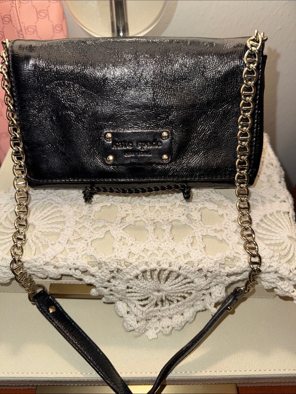 kate spade Flicker Monette Black Patent Leather Shoulder Bag